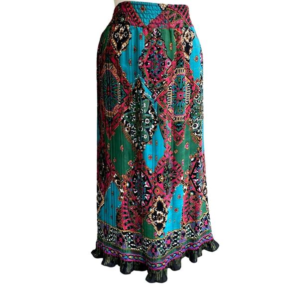 Diane Freis VTG Pleated Midi /Long Skirt Elastic Waistline M/L BOHO  RETRO FAIRY - Picture 2 of 5